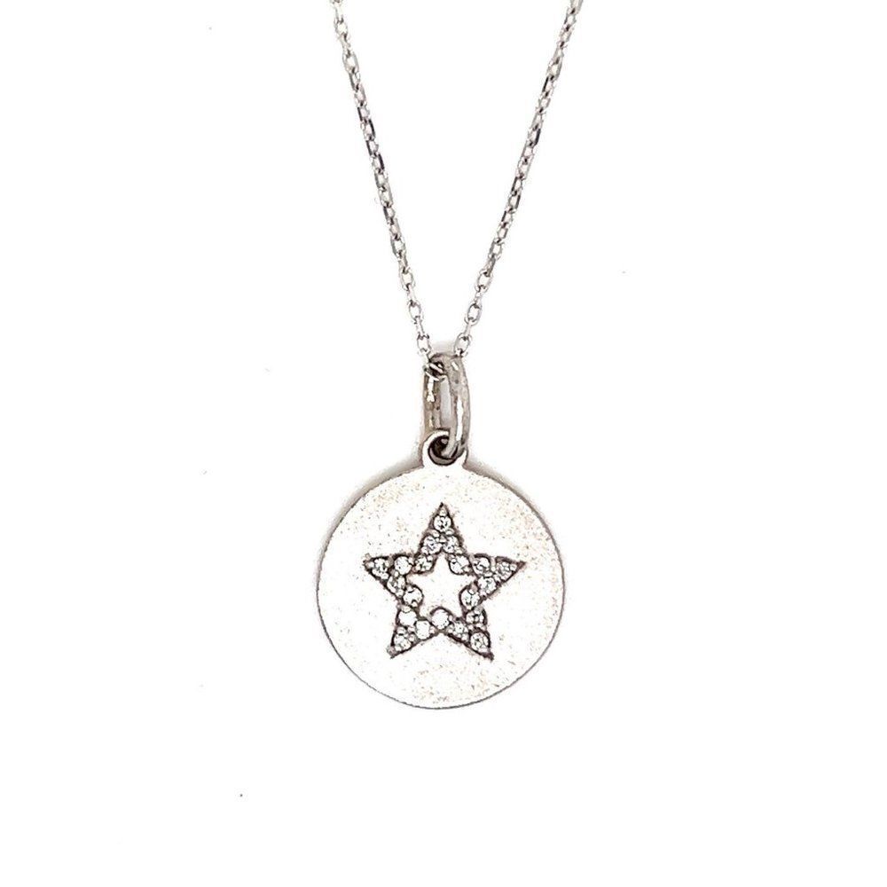 14k Diamond Star Circle Pendant Necklace